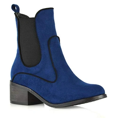 Image of ESSEX GLAM Womens Chelsea Ankle Boots Pull On Low Mid Block Heel Cowboy Booties Ladies Round Toe Elastic Gusset Western Size 3 8