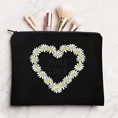 Image of Daisy Printed Zip Canvas Pouch Makeup Bag Make Up Bag, Cosmetic Travel Bag,Toiletry Bag,Organizer Bags,Toiletry Bags, bride Bridesmaid bag,Pencil bag,Wash Bag,Coin Purse (daisy015)