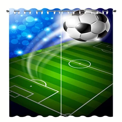 Image of SHUIZHIHE Football Kids Curtains Blackout for Children Bedroom Eyelet Thermal Insulated Room Darkening Nursery Living Bedroom, Set of 2 Panels (W117cm (46&quot;) x D183cm (72&quot;))…