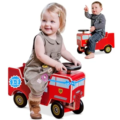 Image of Kiddimoto Wooden Kids Ride On Car/Walker for Toddlers Children From 12 Months To 3 Years Walk &amp; Drive 2 in 1 Toys Vehicle