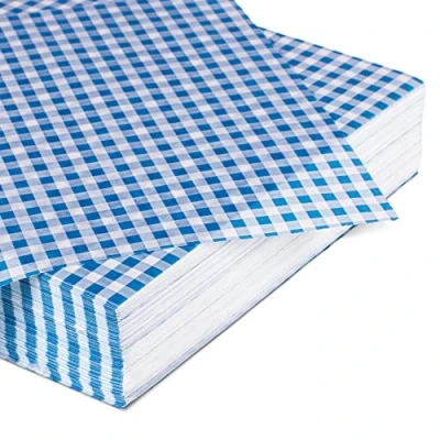 Image of Blue Gingham Greaseproof Paper 35 x 25cm Pack of 1000 Sheets Paper, Liner, Chip Cone Liner