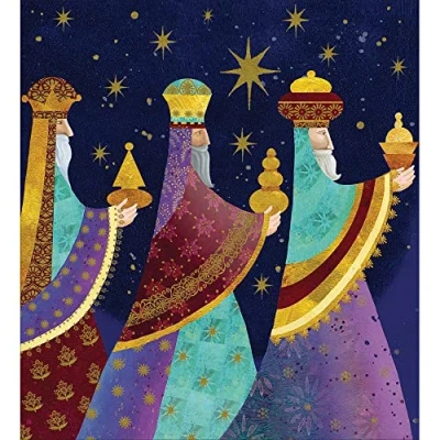 Image of Religious Pack of 5 Artistic Charity Christmas Cards Gloss Finish 1 Design by Woodmansterne (Three Kings)