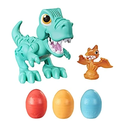 Image of Hasbro Play Doh F1504FF2 T Rex Dino Crew Gluttonous Tyrannosaurus, Toy for Children from 3 Years with Fun Dinosaur Sounds and Eggs of 70 g, Single, Multi Colour, Medium