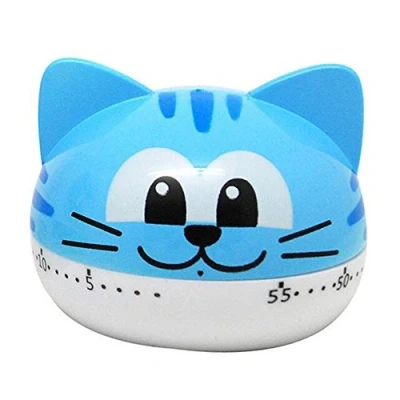 Image of Belons Cute Cat/Monkey/Dog Animal Mechanical Kitchen Timer 55 Minutes Countdown Alarm, Multi Color (Blue Cat)