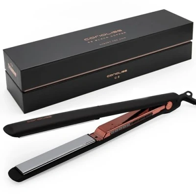 Image of Corioliss C3 Hair Straightener for Women Professional Titanium Extra Long Plates Ionic Flat Iron Temperature Control 135C to 235C Straightening and Waves UK Plug Black Copper