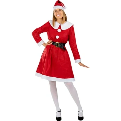 Image of Funidelia Mrs Claus Costume for woman Miss Santa, Christmas, Mrs.Claus Costumes adults, accessory fancy dress &amp; props Halloween, carnival parties Size S Red