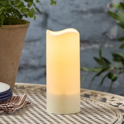 Image of Lights4fun 18cm Solar Powered Warm White Flickering Flame LED Flameless Garden Patio Candle IP44 Rated Outdoor Use