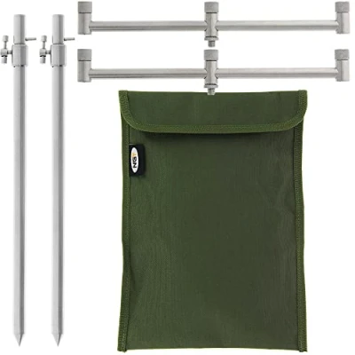 Image of DNA Leisure Carp Fishing 2x Bank Sticks Stainless Steel 30 50cm &amp; Buzz Bars Fixed or Adjustable (3 Rod Fixed)