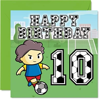 Image of 10th Birthday Card Boy Football Fan Happy 10 Year Old Boy, Boys Cards for Him, 145mm x Greeting Son, Brother, Grandson, Nephew, Cousin, Tenth