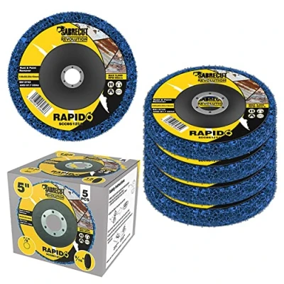 Image of 5 x SabreCut SCCBS125A_5 125mm (5&quot;) 22.23mm Bore Polycarbide Abrasive Rust Paint Removal Angle Grinder Poly Stripping Wheel Disc Blade Compatible with Bosch Dewalt Makita Milwaukee and Many More