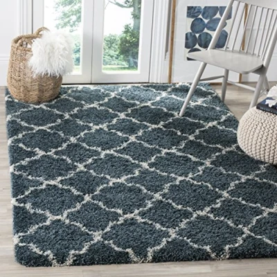 Image of SAFAVIEH Shaggy Rug for Living Room, Dining Bedroom Hudson Shag Collection, High Pile, in Slate Blue and Ivory, 183 X 274 cm