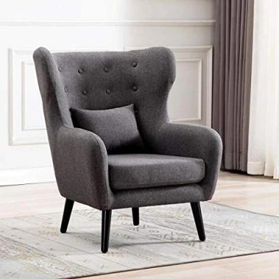 Image of Winslow Wing Back Occasional Fabric Lounge Accent Chair Living Room Armchair Grey without Footstool