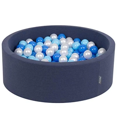 Image of KiddyMoon 90X30cm/300 Balls ∅ 7Cm / 2.75In Baby Foam Ball Pit Made In EU, Dark Blue:Babyblue/Blue/Pearl