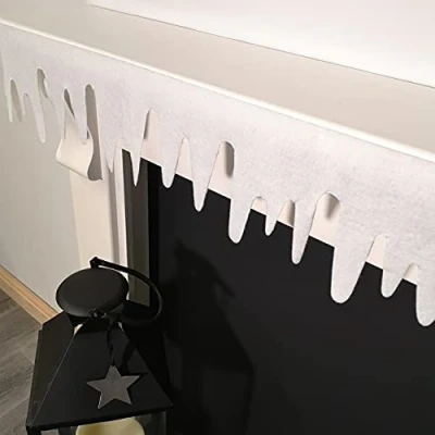 Image of Samuel ALEXANDER Premier White Felt 18cm x 240cm Decorative Glitter Christmas Icicle Fringe Wall Fireplace Decoration