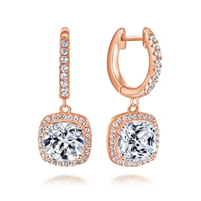 Image of Radiant creole earrings made of 925 sterling silver with pendant and stones in sparkling crystal pavé hoop small jeweller&#039;s quality, Cubic Zirconia