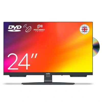 Image of Cello C2424F 24 inch Full HD LED TV Built in DVD Player Freeview Frameless Satellite Receiver Pitch Perfect Speakers Record Live with USB. for Your Kitchen. UK Made 2024