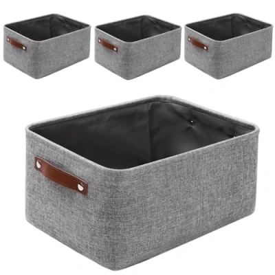Image of Mangata Fabric Storage Boxes,[4 Pack] Thicken Canvas Basket with Handles for Underwear, Clothes, Towel (Large, Grey)