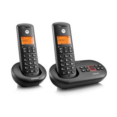 Image of Motorola E212 Cordless Landline House Phone, Home Answer Machine, Nuisance Call Blocking, Do Not Disturb Button, Amber Backlit Display, Twin Handset Pack