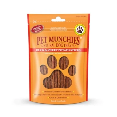Image of Pet Munchies Duck and Sweet Potato Dog Treats, Healthy Grain Free Dental Sticks with Natural Real Meat 90g