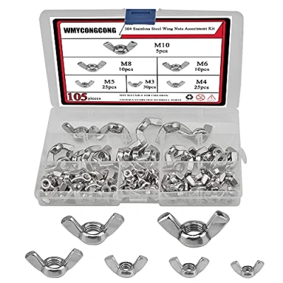Image of WMYCONGCONG 105 PCS Wing Nuts Stainless Steel Butterfly Assortment Kit M3 M4 M5 M6 M8 M10, 304