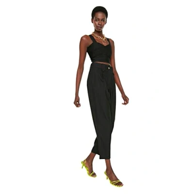 Image of Trendyol FeMan Basics High Waist Straight Leg Carrot Pants Trousers Black