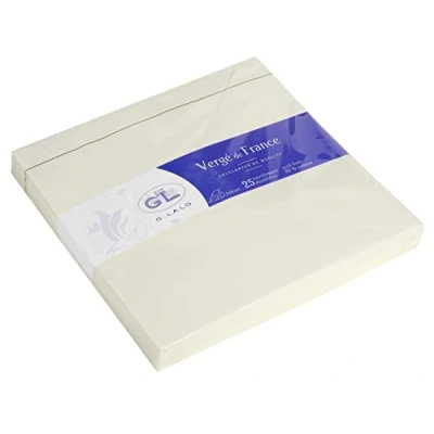 Image of Clairefontaine Ref 22400L G.Lalo Gummed Lined Envelopes (Pack of 20) 16.5 x 16.5cm in Size, PEFC Certified, White Linings for Confidentiality Vergé De France