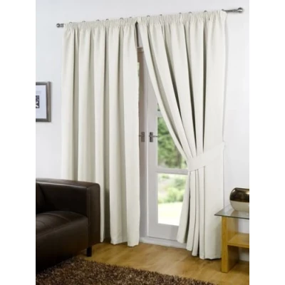 Image of viceroy bedding PAIR OF Luxury FAUX SILK Pencil Pleat Curtains INCLUDING MATCHING TIE BACKS (46&#039;&#039; x 72&#039;&#039;, Cream)