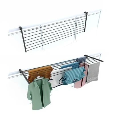 Image of foxydry Folding Balcony Airer, Heavy Duty Outdoor Railing Airer in Stainless Steel and Duo Aluminum, for Patios, Balconies Railings Length 162 cm (Anthracite, cm)