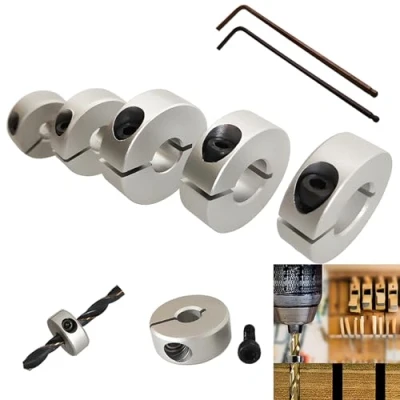 Image of CESFONJER Drill Bit Depth Stop Collar Ring Positioner Spacing Locator Durable Woodworking with Hex Wrench (6/8/10/12/14mm Collar)