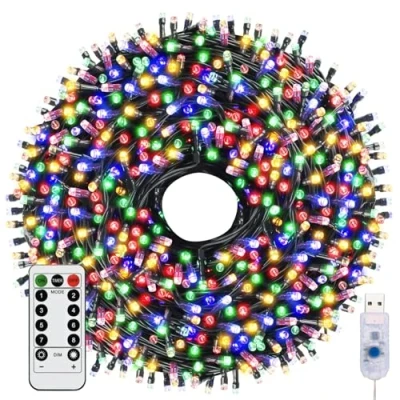 Image of KOOSREEL Fairy Lights &amp; USB String Lights, 10m 100 LEDs Copper Wire Light Waterproof Outdoor Christmas for Indoor Lighting, Bedroom, Wedding Decor, Party, Christmas, Tree Colourful