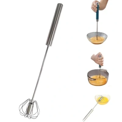 Image of 12 Inches Stainless Steel Semiautomatic Whisk, Semi Automatic Hand Push Whisk Blender, Egg Beater, Milk Frother, Rotating Mixer Stirrer for Whisking, Beating