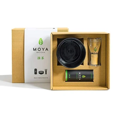 Image of Organic Moya Matcha Green Tea Set 30g Traditional Grade (II) Pack + Black Bowl Whisk Gift Powder Preparation Starter Basic Kit