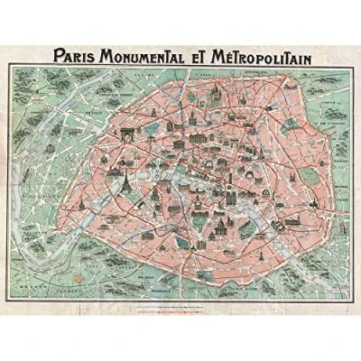 Image of Wee Blue Coo Robelin Paris Monument Map French Unframed Art Print Poster Wall Decor 12x16 inch