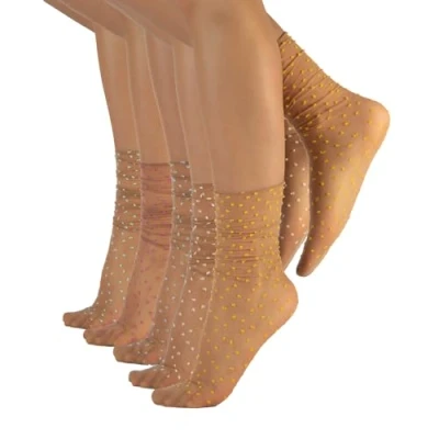 Image of CALZITALY Pack 4/5/6 Pairs Sheer Non Elastic Loose Top Socks Everyday Socks, Polka Dots, Plain 20 DEN Made in Italy (One Size, 5 Pois Skin)