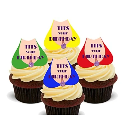 Image of Made4You Tits Your Birthday, Funny/Rude Edible Cupcake Toppers Stand up Wafer Cake Decorations (Pack of 24)