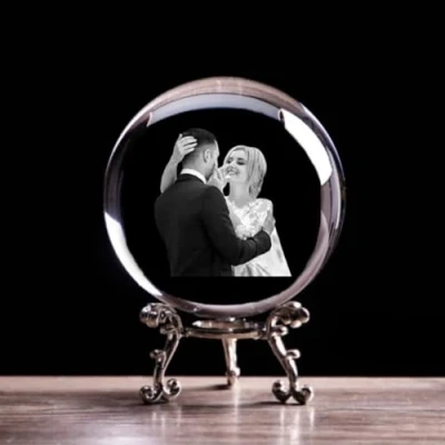 Image of Custom 3D Crystal Photo Ball, Personalised with Laser Engraved Photo, Customized Gifts for Him Her Birthday (10 cm)