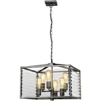Image of Louvre 6 Light Pendant Gunmetal Paint Finish