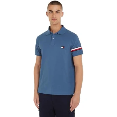 Image of Tommy Hilfiger Men Short Sleeve Polo Shirt Regular Fit, Blue (Blue Coast), S