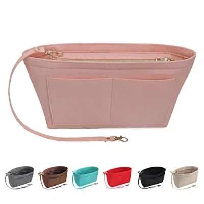 Image of Soyizom Felt Handbag Organiser Purse Insert Bag Organisers Multi Pockets Tote in for Women,Pink XL