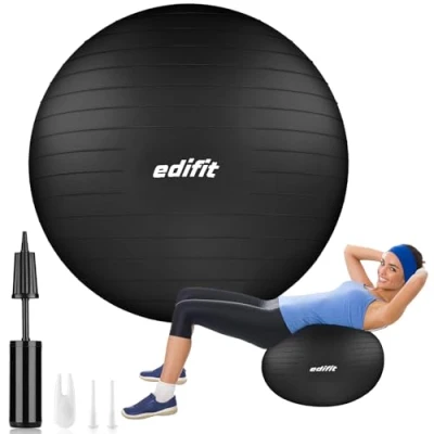 Image of EDIFIT, Pilates Ball, 55.65 and 75, Home Exercise, Includes Pump, Fitball, Pregnant, Yoga Accessories, Gym, Various Sizes (75 cm, Black)