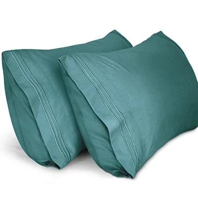 Image of Lirex Green Pillow Cases 2 pack, 1800 Thread Count Embroidered Queen (50x75 cm) Size Soft Brushed Microfiber Pillowcases, Machine Washable Wrinkle Free Breathable.
