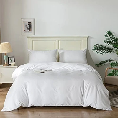 Image of Good Nite Duvet Cover Set 3PCS Soft Quilt Sets by Polyester King/Single/Double Bedding with 2pcs Pillowcase (White, Double 200 x 200cm)