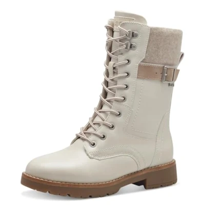 Image of Jana Women Boots with Lacing, Flat, Warm Lining, Vegan Fashion, Ivory, 9 UK