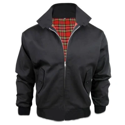 Image of [Black, XX Large] Mens Casual Classic Retro Check Lined Harrington Bomber Jacket 3 Colours S 3XL