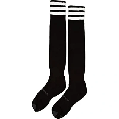 Image of Mitre Junior Mercury 3 Stripe Football Socks Team Kit Lightweight Long Sock Breathable Sports Sock, Black/White, Mini (12 UK Child 2 UK)