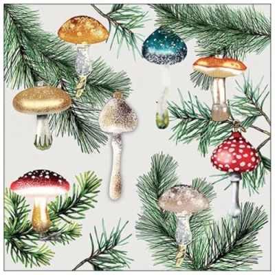 Image of 20 Napkins Christmas Mushroom Pendant Tree Table Decoration Paper with Motif Also for Decoupage and 33 x cm