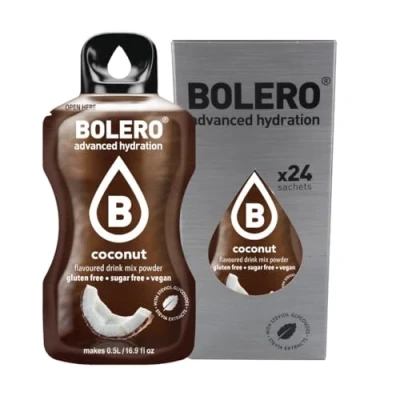 Image of Bolero Drink 24 Sachets 3g Sticks Fruit Prepared Powder Soluble For Fresh in Water Product, 72g Stevia Sweetened (Coconut)