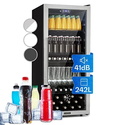 Image of Klarstein Beer Fridge, Glass Mini Fridge for Bedrooms, Food, &amp; Drinks, Small Wine Cooler, Door Drinks 242L Table Top w/Removable Shelves, Indoor/Outdoor Home Bar Storage