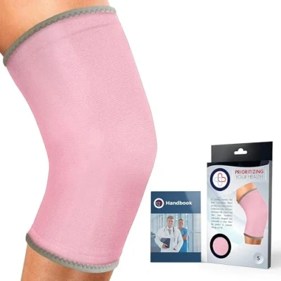Image of DOCTOR Developed Knee Brace / Support Compression Sleeve [SINGLE] &amp; WRITTEN HANDBOOK Relief for Joint Disease (Osteo/Rheumatoid), Tendonitis, Running Weightlifting (Pink, S)