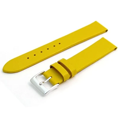 Image of Fine Calf Leather Watch Strap Band 16mm Yellow with Chrome (Silver Colour) Buckle. Free Spring Bars (Watch Pins)